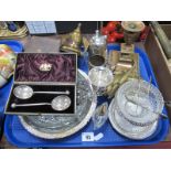Pusher Set, engraved spoons (cased), scent spray, candlestick, nut crackers etc:- One Tray