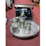 Cased Binoculars, electroplated oval galley tray, carriage clock, cased cutlery, cast iron 'owl'