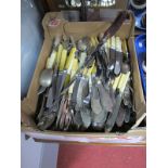 A Quantity of Loose Electroplated Cutlery, including ivorine handled, horn handles bread knife etc:-