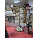 An Early XX Century Style Brushed Brass Table Lamp, with glass shade; together with a mirrored