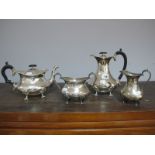 A Decorative Plated Four Piece Tea Set, each of oval form, raised on leaf capped pad feet, teapot