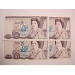 Four Higher Grade Bank of England Twenty Pound Banknotes, David Henry Fitzroy Somerset Chief