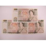 Three Higher Grade Bank of England Fifty Pounds Banknotes, George Malcolm Gill Chief Cashier,