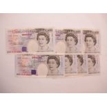 Seven Higher Grade Bank of England Twenty Pounds Banknotes, Graham Edward Alfred Kentfield Chief