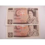 A Pair of Higher Grade Bank of England Ten Pounds Banknotes, David Henry Fitzroy Somerset Chief