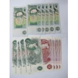 Ten Bank of England One Pound Banknotes, (all Page) and a pair of Ten Shillings Banknotes (both