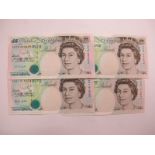 Four Higher Grade Bank of England Five Pounds Banknotes, Merlyn Lowther Chief Cashier, numbers