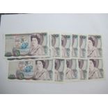 Twelve Higher Grade Bank of England Twenty Pounds Banknotes, David Henry Fitzroy Somerset Chief