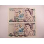 A Pair of Higher Grade Bank of England Twenty Pounds Banknotes, David Henry Fitzroy Somerset Chief