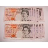 A Mint and Consecutive Run of Ten Bank of England Ten Pounds Banknotes, Graham Edward Alfred