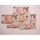 Six Bank of England Ten Pounds Banknotes, John Brangwyn Page Chief Cashier, numbers C45 455851,