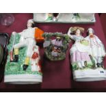 Mid XIX Century Staffordshire Flat Backs Figures, of a gent holding a gun and dog by his side,