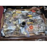 Loose cutlery, plated wares, brass door handles, etc:- One Box