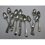 A Set of Six Hallmarked Silver Old English Pattern Teaspoons, IB, London 1796, initialled;