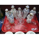 Seven Continental Victorian Nodding Ceramic Figures (Lady Judge etc), plus some glassware:- One Tray