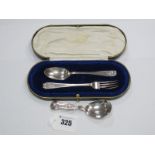 A Matched Hallmarked Silver Christening Fork and Spoon, in a fitted case; together with a