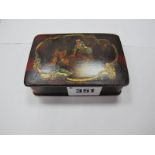 Continental Late XIX Century Rectangular Lacquered Stamp Box, featuring maiden and cherub scene to