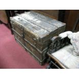 Early XX Century Travelling Trunk, with wood slats, corner brackets.