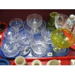 A Set of Six Stuart Lead Crystal Sundae Dishes, a Victorian green glass jug with clear glass crimped