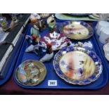 Pair of Camel China Cabinet Plates, Russian peacock condiments, Doulton small character jugs,