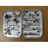 Hardy Brothers, Quantity of Fishing Flies, in aluminium tin with applied oval markers plaque.