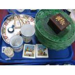 1930's Green Glass Plates, crested ware, Queen Victoria commemorative beaker, collection of assorted