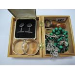 Malachite Necklace, amber cheroot holder, silver napkin rings, Wedgwood cufflinks, diamante