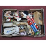 A Mixed Box of Dolls, Puppets etc., including a boxed Japanese Puppet and other wooden puppets and