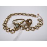 A Fancy Link Bracelet, earring and a single stone ring. (3)