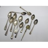 Twelve Silver Hallmarked Tea and Coffee Spoons, George III and later, varying designs.