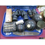 Porcupine Quill Box, box of dominoes, pair of military binoculars 1041V5206, with one other pair,