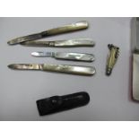 Hallmarked Silver and Mother of Pearl Folding Fruit Knives, etc.