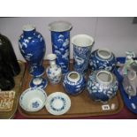 XIX Century Blue and White Chinese Ginger Jars, sleeve vases, ovoid vase with cover,etc(damages):-