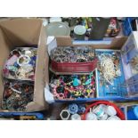 Large Quantity of Costume Jewellery, chains, necklaces, bangles, brooches in display case and tins:-