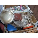 Assorted Plated Ware, including assorted cutlery, swing handled dish, goblet, trays, three piece