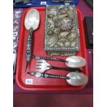 A Victorian 'Seashell' Sewing Box, and contents, plus a set of four 'shell' bowled spoons and