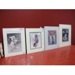 Three Bonzo Prints, another dog print, all early mid XX Century, size of prints approximately 26 x