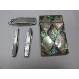 XIX Century Mother of Pearl and Nacre Card Case (damages), two mother of pearl pen knives, 'The Ward