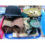 A Linney of London Bowler Hat, a Victor cast iron and brass set of scales, with weights, two box