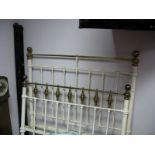 XIX Century Printed Cast Iron Double Bed Ends, with brass bell baubles to top rail.