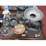Islamic Type Planished Wide Rimmed Bowl, spelter elephant after Valton, metal ware, etc:- One Tray