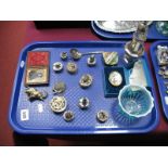 A Victorian Press Moulded Blue Tinted Dish, plated castor, miniature cast metal pill boxes,