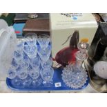Cut Glass Wing Glasses, cut glass sherry glasses, Sparklets Syphon, pressed glass decanter:- One