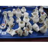 A Collection of Over Thirty Crested China Models, mostly Goss, including top hat, tyg, woven basket,