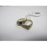 A Three Stone Ring, illusion set, indistinctly stamped, together with a 9ct gold single stone