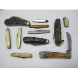 A Collection of Pocket and Penknives, varying scales horn, ivorine, mother of pearl etc. (11)