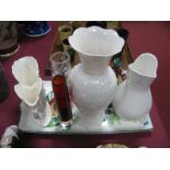 Belleek 140th Anniversary Vase, other ceramics:- One Tray