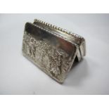 A Hallmarked Silver Snuff Box, of rectangular form detailed in relief to the hinged lid, 5.5 cms