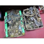 A Quantity of Cast Brass Scrolled Wall and Ceiling Light Branches, varying designs:- Two Boxes