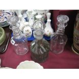 Pair of XIX Century Mallet Glass Decanters, with thumbnail and flash cut decoration, another similar